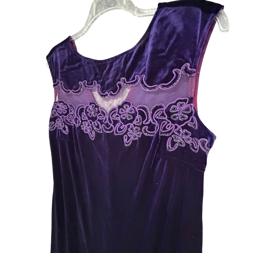 Vintage Onyx Nite Velvet Dress Women 18 Purple Embroidered Evening Gown Romantic - Picture 5 of 13